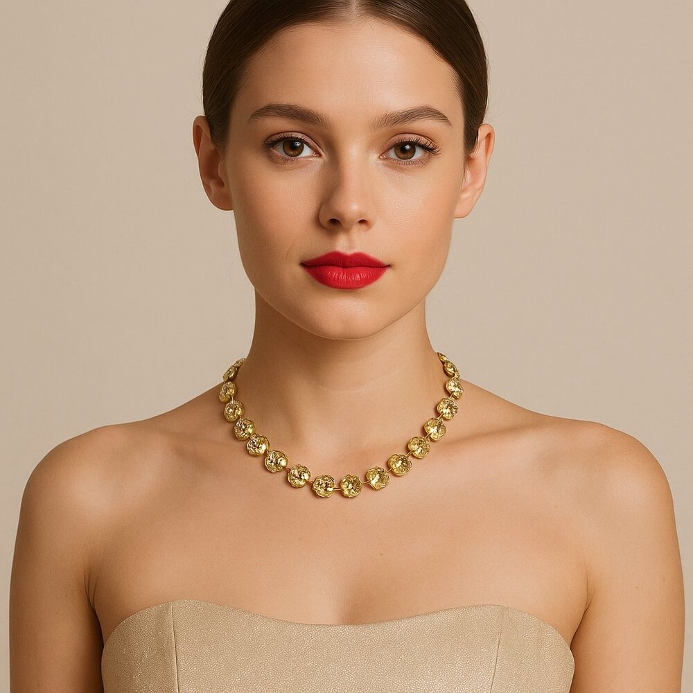 Champagne‎ Glass Tennis Necklace 20-22 Inches in Goldtone NWT